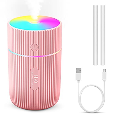 Umidificatore,Kweey Mini Umidificatore a Ultrasuoni,Purificatore d'Aria Silenzioso,con 7 Colori LED Luce Notturna,Auto spegnimento Senza Acqua e 2 mod