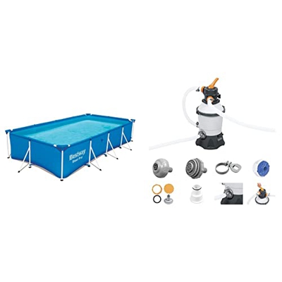 Bestway 56405 Piscina Fuori Terra Steel Pro da 400 x 211 x 81 cm & 58515-2 Pompa di Filtraggio a Sabbia da 3.028 L/h