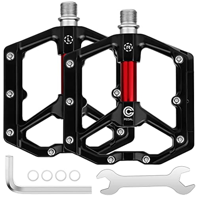 Lanlelin Pedali MTB in alluminio, Superficie larga pedali flat MTB universali, 3 cuscinetti sigillati, 16 tacchetti antiscivolo, riflettente di notte,