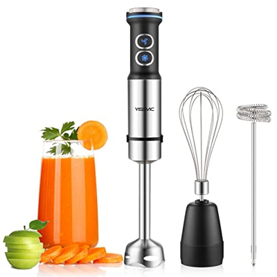 YISSVIC Frullatore Immersione 1200W Minipimer 3 in 1 Mixer Cucina Immersione con Montalatte, Turbo, Acciao Inossidabile 304 Velocità Regolazione Nero