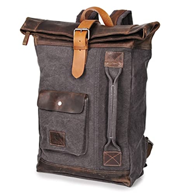 DONBOLSO® Zaino Houston I Retro Canvas Design I Vintage Zaino per uomo e donna I Zaino in pelle per Business Uni Scuola I 17 litri, grigio., XL