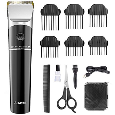 RENPHO Tagliacapelli Uomo Professionale Regolabarba Elettrico Ricaricabile Regolabile Ceramica Titanio Kit Tagliatrice con 6 Pettini Guida Inclusi