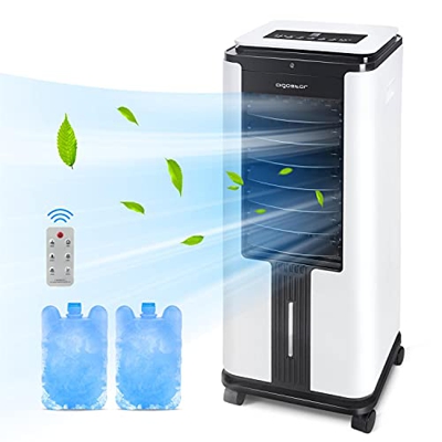 Aigostar Mini condizionatore d'aria Ventilatore Umidificatore Purificatore ioni negativi, 3 modalità, 3 velocità della ventola, telecomando, timer 12H