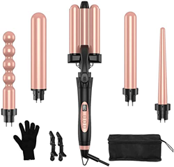 Ferro Arricciacapelli 5 in 1, 3 barili Grandi ricci 5 in 1 Rivestimento in ceramica di alta qualità Arricciacapelli a bacchetta per tutte le acconciat en oferta