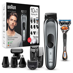 Braun 10 in 1, rasoio per capelli, rasatura e rasatura per capelli, set regalo da uomo, spina da bagno a 2 pin, grigio scuro MGK7221 características