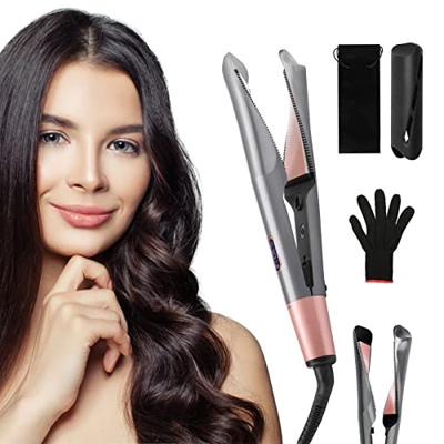 Piastra per Capelli Professionale 2 in 1,KIPIDA Piastra curl and straight,Ricci elettrici ferro arricciacapelli con display digitale LCD Temperatura d