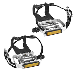 Pedali per bici con clip e cinghie, per spin bike, cyclette e biciclette da esterno, pedali per bicicletta in lega/resina mandrino da 9/16 pollici, pe precio