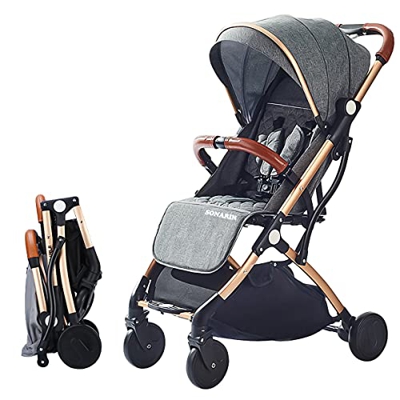 SONARIN Passeggino leggero,Passeggino compatto,Pieghevole con una mano,imbragatura a cinque punti,ideale per aeroplano(Grigio Scuro)