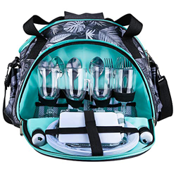 Borsa da Picnic per 4 Persone, 15L Borsa Tracolla da Picnic con Set di Stoviglie, Set Attrezzatura Picnic con Tracolla Imbottita, Borsa Termica Picnic en oferta