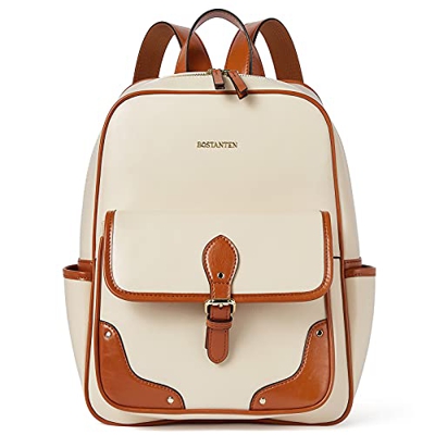 BOSTANTEN Zaino da Donna in Vera Pelle Moda Zainetto Cuoio Daypacks Casual Backpack Grande Beige