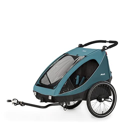 Hauck 515020 Rimorchio Bici 2 in 1 per Bambini DRYK DUO/Due Posti/da 6 Mesi/Installazione Veloce/Convertibile in Passeggino/Ruote d'Aria Dietro/Stiva 
