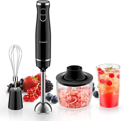 Mixer ad immersione, Howork 1000 W Frullatore a immersione, 4 in 1 Minipimer multifunzione in acciaio inossidabile , 2 velocità con Funzione Turbo, la