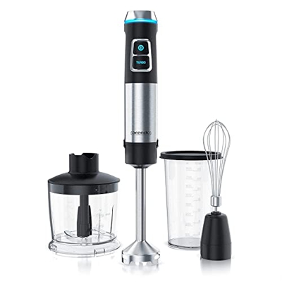 Arendo - Frullatore a immersione da 1200 Watt in acciaio inox - Frullatore a mano - velocità continua - Coltello a 4 lame - misurino da 800 ml - trita