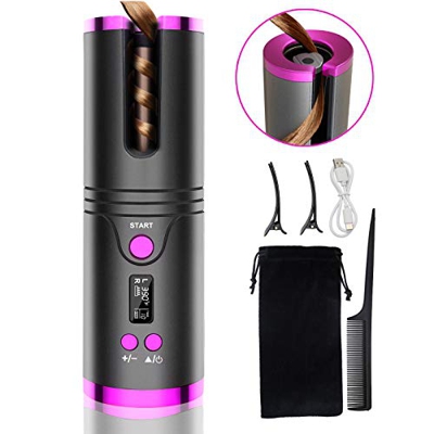 Bigodini automatici cordless arricciacapelli con display LCD, 6 impostazioni di temperatura e timer USB ricaricabile portatile bigodino per capelli lu