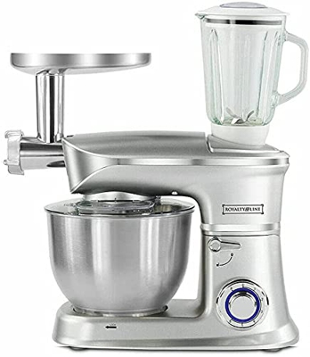 Royaltyline - Robot da cucina tritatutto, 3 in 1 impastatrice planetaria, mixer frullatore 6,5 litri 1900 W (Silver)