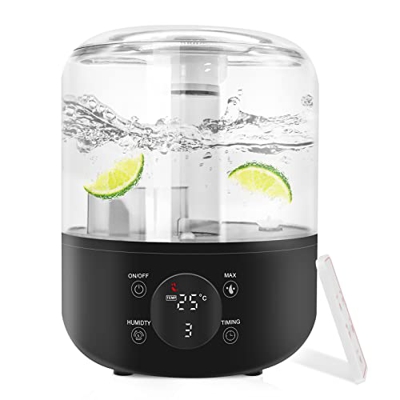 Umidificatore ad Ultrasuoni, HyAdierTech Umidificatore d'aria Silenzioso, Riempimento Superiore Nebbia Calda Fredda con Telecomando e Monitor Dell'umi