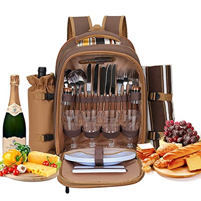 Kacsoo zaino da picnic multifunzionale per 4 persone con scomparto termico isolato, borsa da campeggio portatile all'aperto con coperta a tenuta stagn