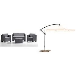 BICA 9017.4 Set Salottino Colorado 4 Posti, Antracite & My_Garden Luna Ombrellone, 3 Metri di Diametro, Ecrù precio