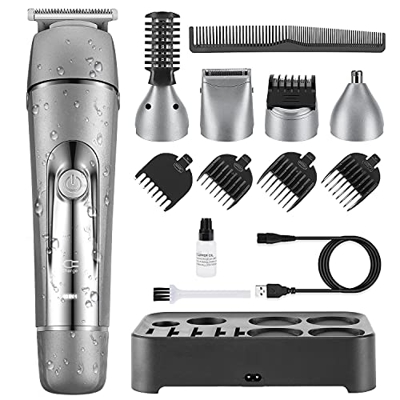 Axceed Tagliacapelli Uomo, Regolabarba e Rifinitore Corpo/Naso/Orecchie, Tagliatrice Capelli e Barba con Supporto di Ricarica, Impermeabile, 10 in 1 (