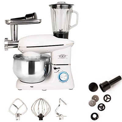 AMC Robot da cucina multifunzione 3 in 1 impastatrice planetaria, mixer frullatore, tritatutto capienza 6,5 litri 2120W extra potente, trita carne acc