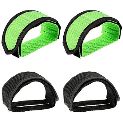 CO 4 Pezzi Pedale Biciclette Cinghie,Cinghie del Pedale del Piede,per Principianti per Spinning Cyclette Bicicletta Ciclo Casa o Palestra （Nero/Verde 