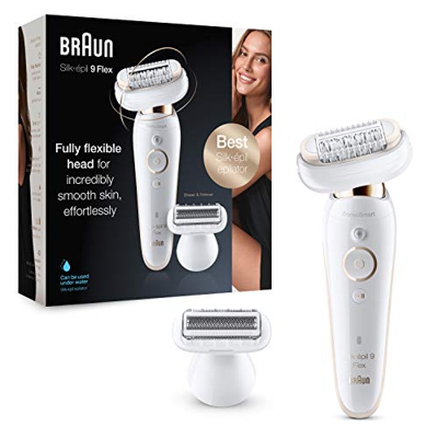Braun Silk-épil - Epilatore 9 per depilazione con rasoio aggiuntivo e testa per aree extra sensibili, bagnato e asciutto, impermeabile al 100%, 9-002,
