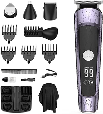 SUERW 5 IN 1 Tagliacapelli Uomo Professionale, Capelli Taglierina Barbiere Barba Elettrica Trimmer e Impermeabile Regolacapelli di Precisione con 4 Pe