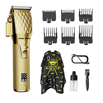 FADE KING Tagliacapelli Uomo Professionale Tagliatrice Capelli Taglierina Senza Fili Tutto Metallo Barbiere Elettrica Regolabarba 2500mAH oro