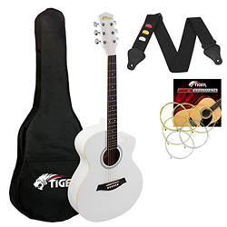 TIGER Chitarra acustica 3/4 con corpo piccolo con corde in acciaio per bambini dai 9 anni in su con borsa, tracolla, corde di ricambio e plettri - Bia en oferta