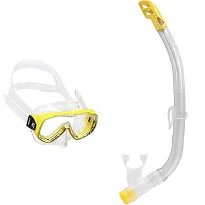 Cressi Pimetta, Occhialini da Sub Bambini 3-7 Anni & Top Snorkel, Tubo Respiratore di Ridotte Dimensioni per Donne/Ragazzi, Trasparente/Giallo