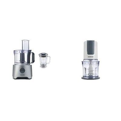 Kenwood FDP301SI MultiPro Compact Robot da Cucina, 800 W, plastica, Argento & CH580 Tritatutto Universale Elettrico, Sistema Mixer a 4 lame e Accessor