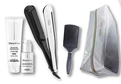 L'Oréal Professionnel Steampod 3.0 - Piastra lisciante + crema per capelli spessi 150 ml + siero 50 ml + astuccio per il trasporto + spazzola