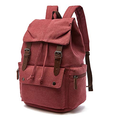 Rufun Zaino Canvas Vintage per Laptop Zainetto Escursionismo Viaggio Borsa Grande Capacità Unisex (Vino rosso)