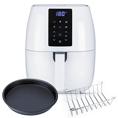 NELLI'S® Friggitrice ad Aria Bianca 1700W, design 2022, Aria Friggere Senza Olio + Accessori Teglia Pizza e Griglia Cestello Pane Oil Tempo Temperatur