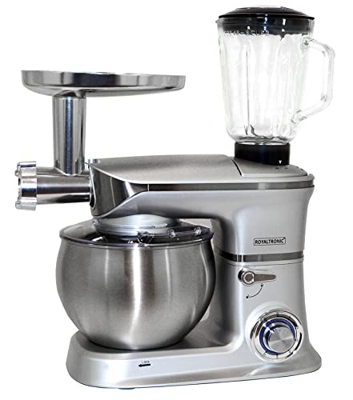 Robot da cucina Impastatrice Royaltronic 6 litri 1900 W max.Argento Impastatrice multifunzione Impastatrice Tritacarne Frullatore