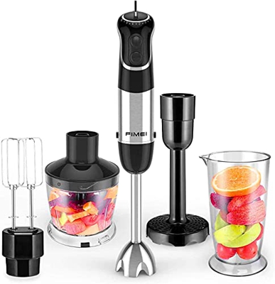 FIMEI Frullatori ad immersione,set 5 in 1, 800 W Frullatore Multifunzione con Velocità Regolabile Acciaio Inox, Doppio Frusta Uova, Schiacciapatate, B