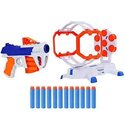 deAO Set di Pistola Lancia Proiettili e Obiettivo con Ostacolo Rotante Gioco per Principianti e per Pratica di Tiro al Bersaglio Include 6 Proiettili 