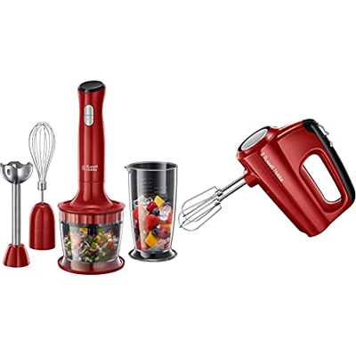 Russell Hobbs Desire Frullatore Ad Immersione, 500 W, Plastica, 2 Velocita', Rosso & Desire Sbattitore, 350 W, Plastica, 5 Velocita', Rosso
