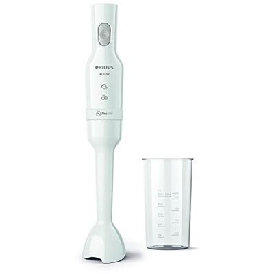 Philips Domestic Appliances Frullatore a Immersione Promix Serie 3000, Motore 400W, Becher Incluso, Compatto, Bianco, HR2520/00