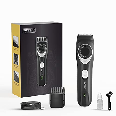 SUPRENT Rifinitore regolabile per barba da uomo, con batteria agli ioni di litio, ricarica rapida, uso durevole, 19 lunghezze precise incorporate, ric