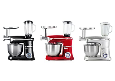 IMPASTATRICE PLANETARIA ROBOT DA CUCINA PROFESSIONALE 3 IN 1 TRITACARNE FRULLATORE 1900W 6,5L - DISCORAMA® (Nero)