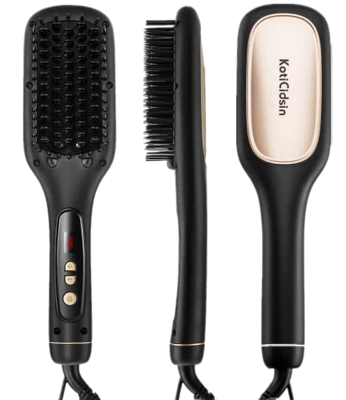 KotiCidsin Spazzola Lisciante per Capelli, Spazzola con Ioni Negativi,Temperatura Regolabile, Doppio Voltaggio per Viaggio，Nero