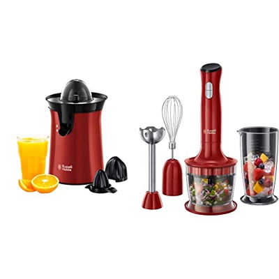 Russell Hobbs 26010 56 Spremiagrumi, Rotazione a Pressione bi direzionale, 60 W, Acciaio Inox, Rosso & Desire Frullatore ad Immersione, 500 W, Plastic
