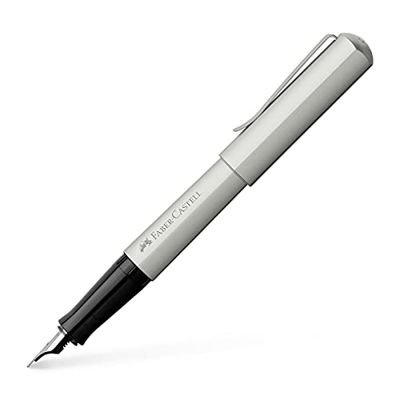Faber-Castell 150590 - Penna stilografica Hexo, larghezza del pennino M, colore: argento opaco