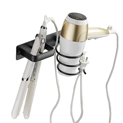 Rendcqin Porta Asciugacapelli, Supporto per Piastra per Capelli a Parete con Fermacavi con Viti di Fissaggio per Riporre Asciugacapelli, Piastra per C en oferta