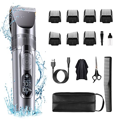 SUPRENT - Tagliacapelli senza fili da uomo, professionale, kit di taglio di capelli testati, Ipx6 con 5 velocità regolabili, lama in titanio e ceramic