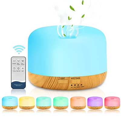 LOMUG Diffusore di Aromi, 450ML Umidificatore Ad Ultrasuoni, Diffusore di Oli Essenziali, Diffusore a LED 7 Colori Luci, Automatico Senz'acqua Spegnim