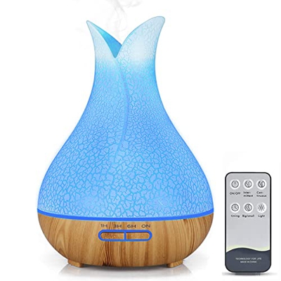 Diffusore di aromi da 400 ml per oli profumati, umidificatore per aromaterapia umidificatore per ambienti in venature del legno con timer, LED con 7 c