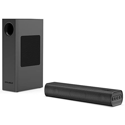 Sakobs Stage 2.1 Canale soundbar con subwoofer per TV,120w computer e schermi Ultrawide, Bluetooth/ingresso ottico/AUX, telecomando e kit di montaggio