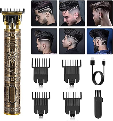 Tagliacapelli Uomo, QUAFUN T-Blade Regolabarba Uomo professionale 0 mm per Capelli USB Ricaricabile Impermeabile Portatile Rasabarba Elettrico con 4 P